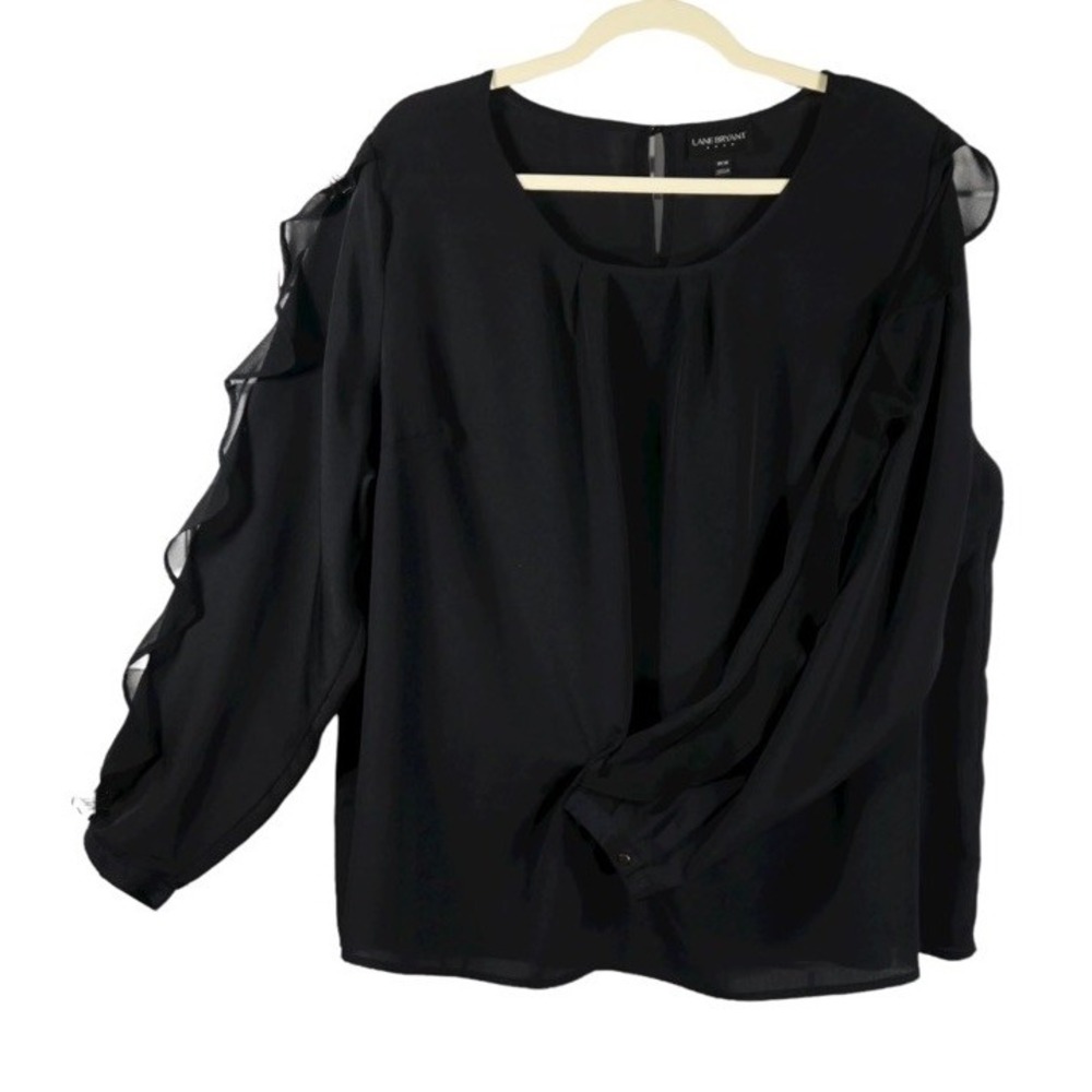 NWT Lane Bryant Black Long Sleeve Blouse 22/24 Cute Ruffle Sleeves Lightweight